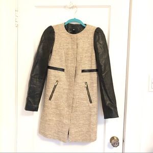 Faux Leather & Tweed Jacket Cream Size 4